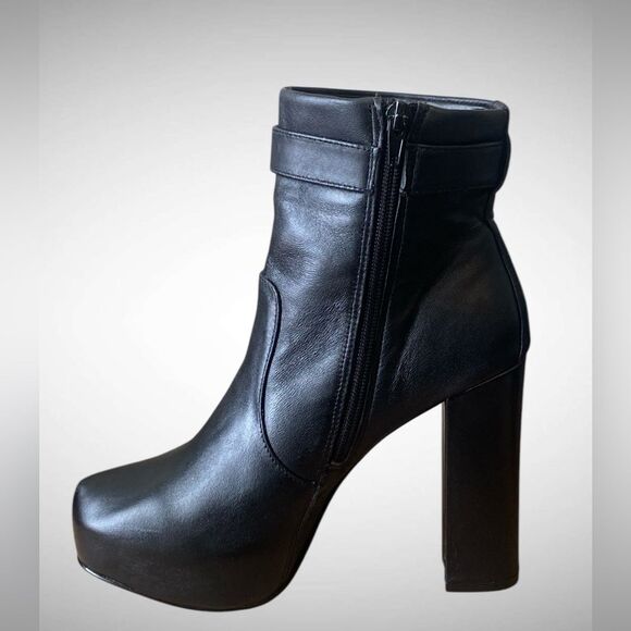 Express Black Genuine Leather ankle platform boots Gold buckleNWOB size 7 & 9.5 - Picture 7 of 10